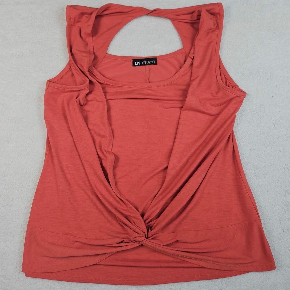 IN Studio Womens Twist Front Cutout Back Sleeveless Tank Top Coral Orange 20919